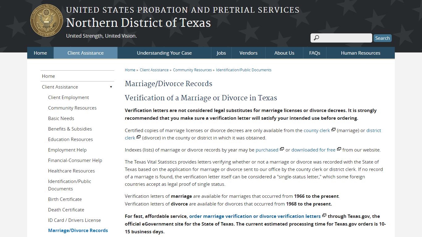 Marriage/Divorce Records | Northern District of Texas